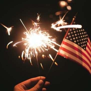 view of a usa flag by night